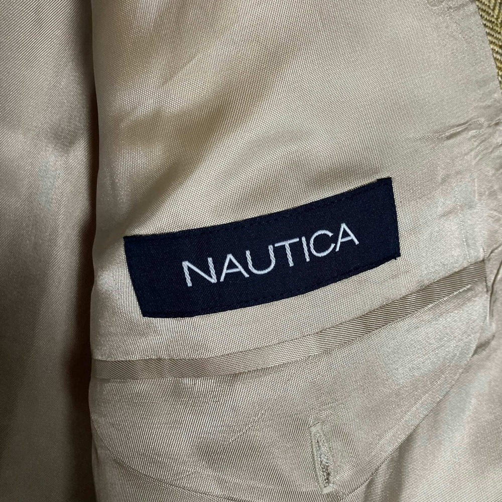 Nautica Mens 46L Silk Blazer Tan Herringbone 3 Button Sport Coat N420 NWT - Picture 7 of 14